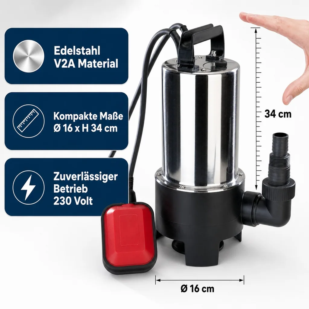 Schmutzwasser-Tauchpumpe, 550 Watt, Edelstahl