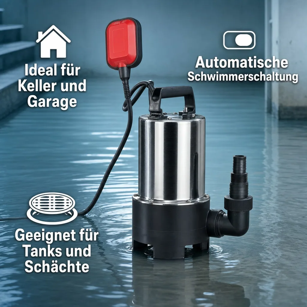 Schmutzwasser-Tauchpumpe, 550 Watt, Edelstahl