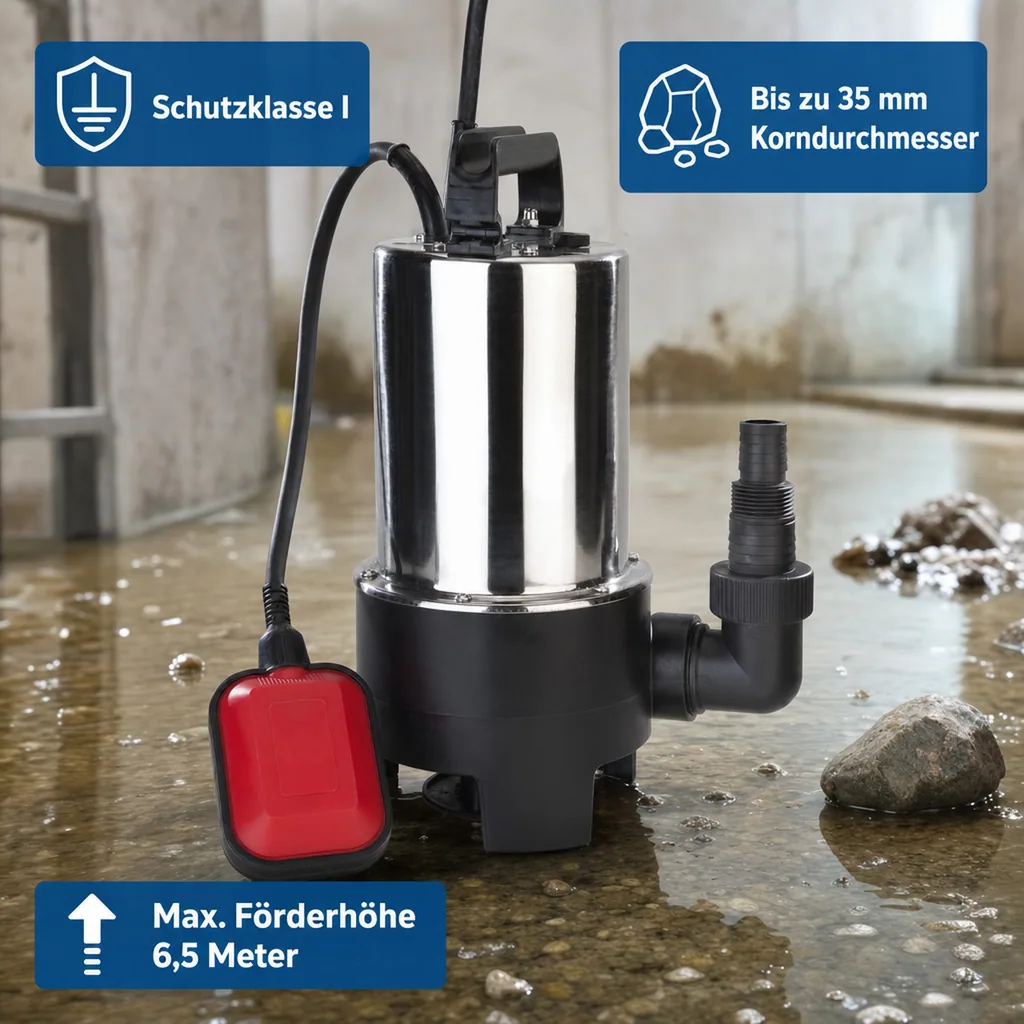 Schmutzwasser-Tauchpumpe, 550 Watt, Edelstahl