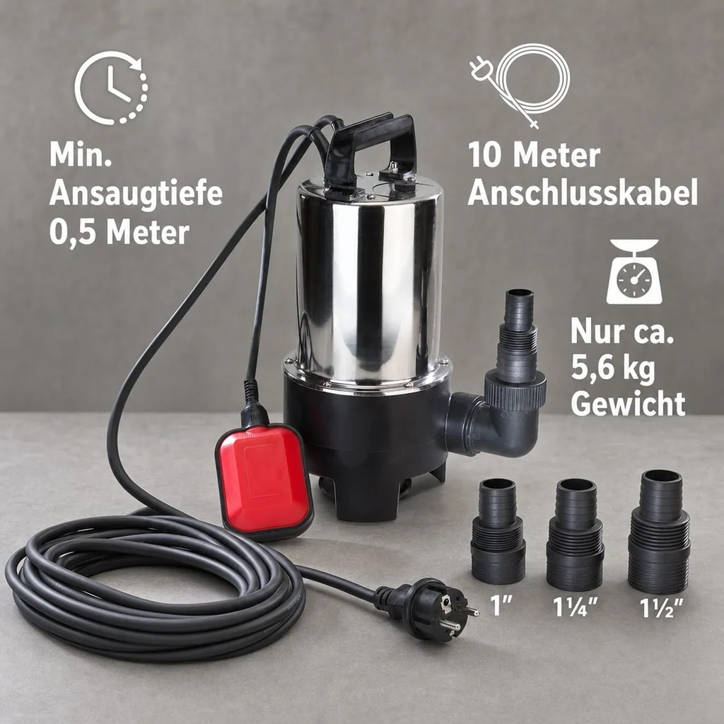 Schmutzwasser-Tauchpumpe, 550 Watt, Edelstahl