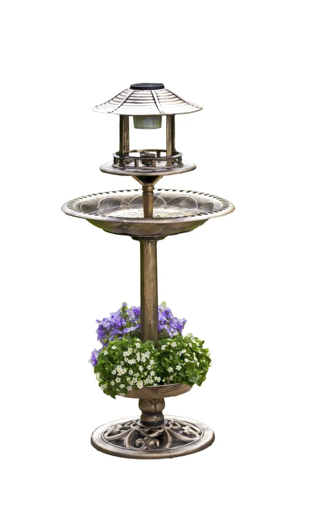 Solar-Vogelbad mit Pflanzschale, bronze