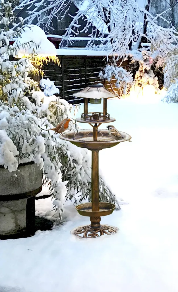 Solar-Vogelbad mit Pflanzschale, bronze