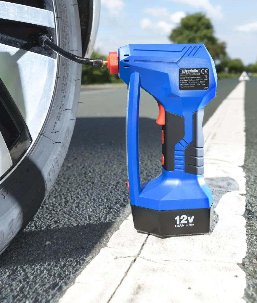 12 Volt Akku Druckluftpumpe - mit Arbeits- und Warnleuchte - "Hybrid"