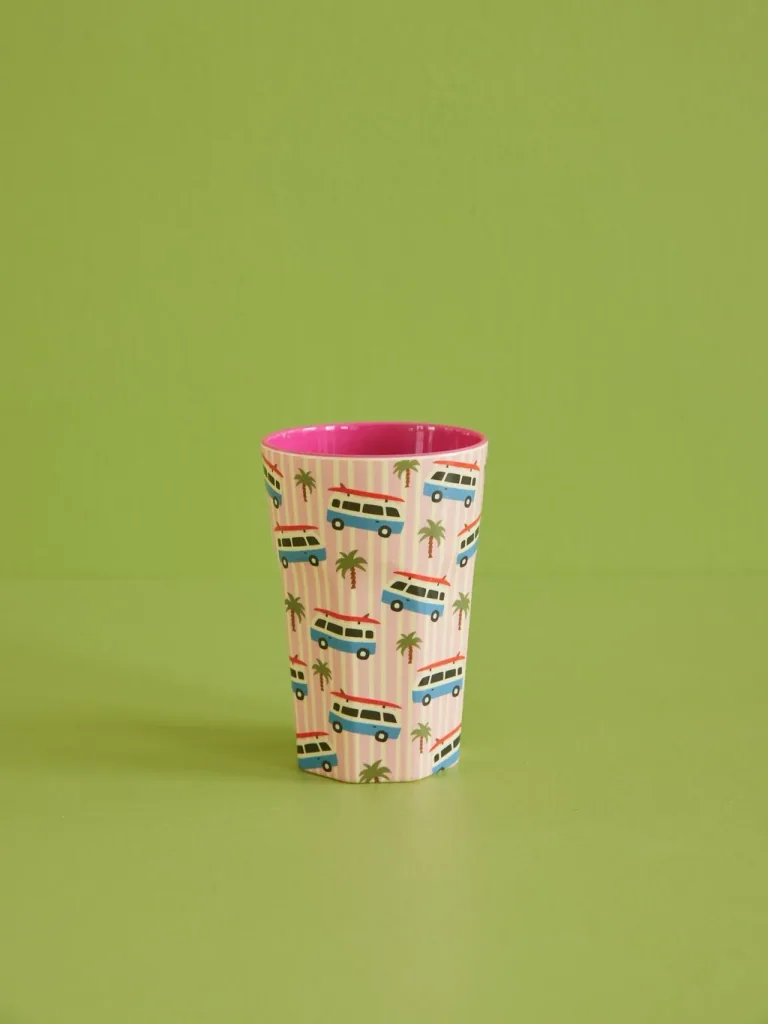 RICE Becher - Pink Cars Print, 250 ml, Melamine, Größe: Hoch