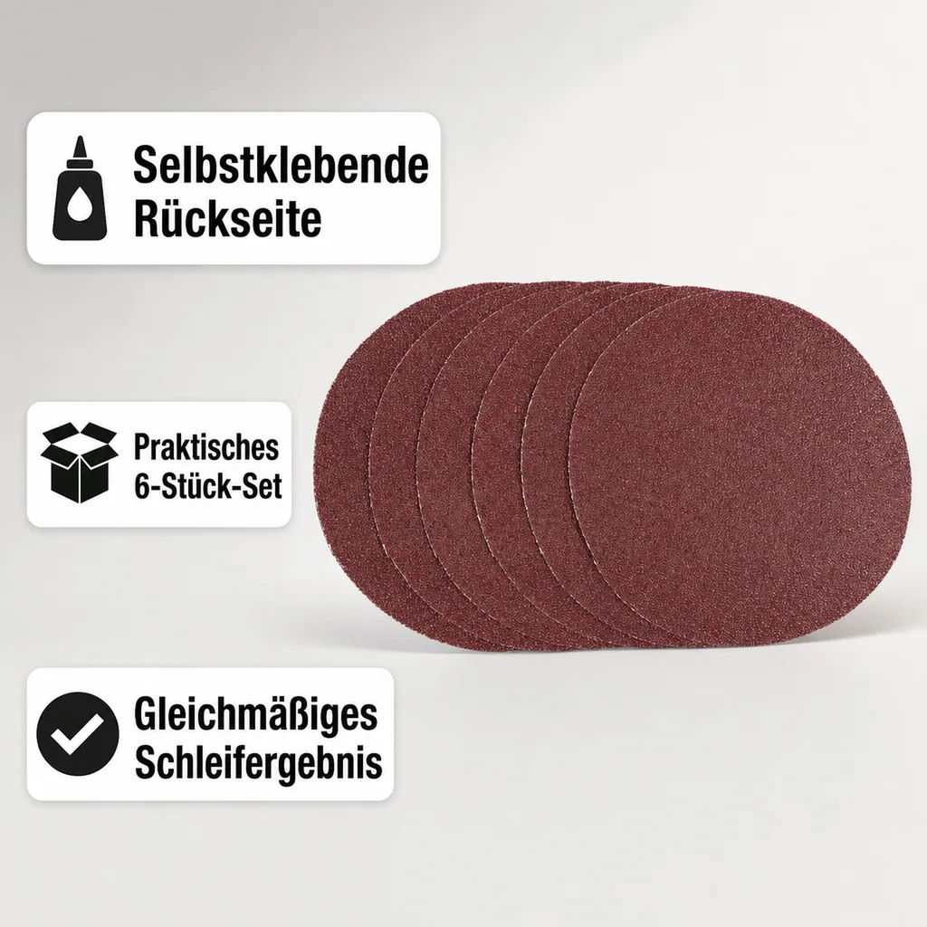 Schleifpapier K80, Durchmesser 125 mm, selbstklebend, 6 Stück
