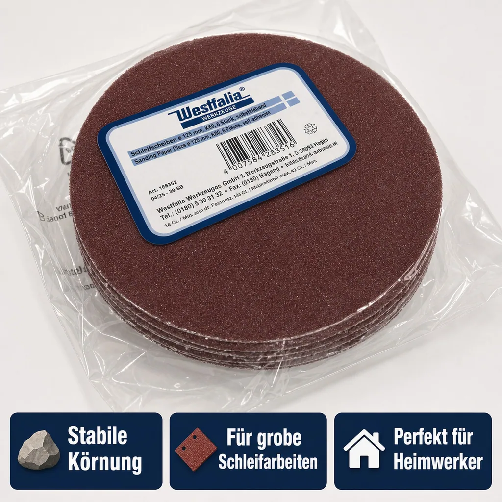 Schleifpapier K80, Durchmesser 125 mm, selbstklebend, 6 Stück