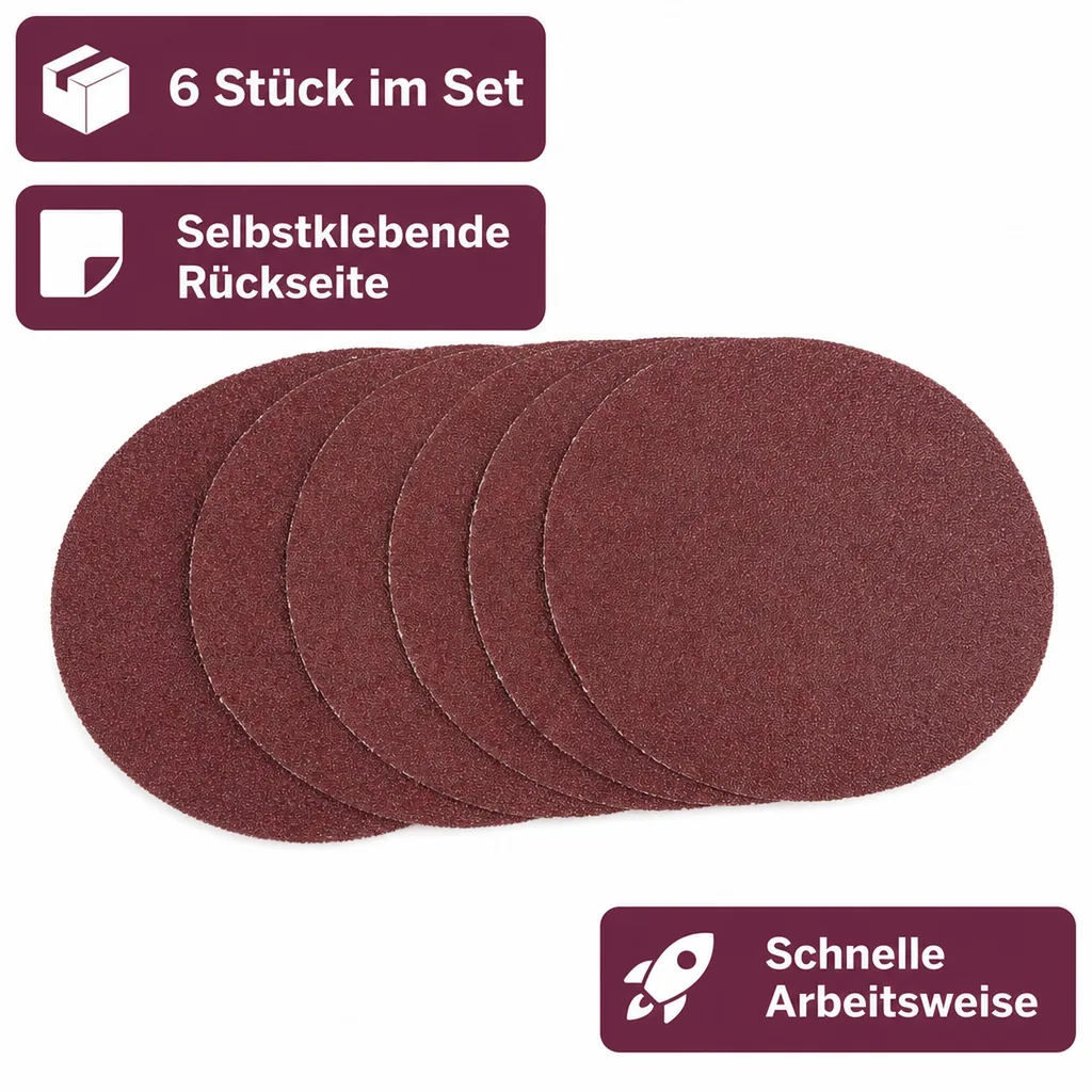 Schleifpapier Set, Durchmesser 125 mm, selbstklebend, 6 Stück (je 2 x K60-K80-K120)