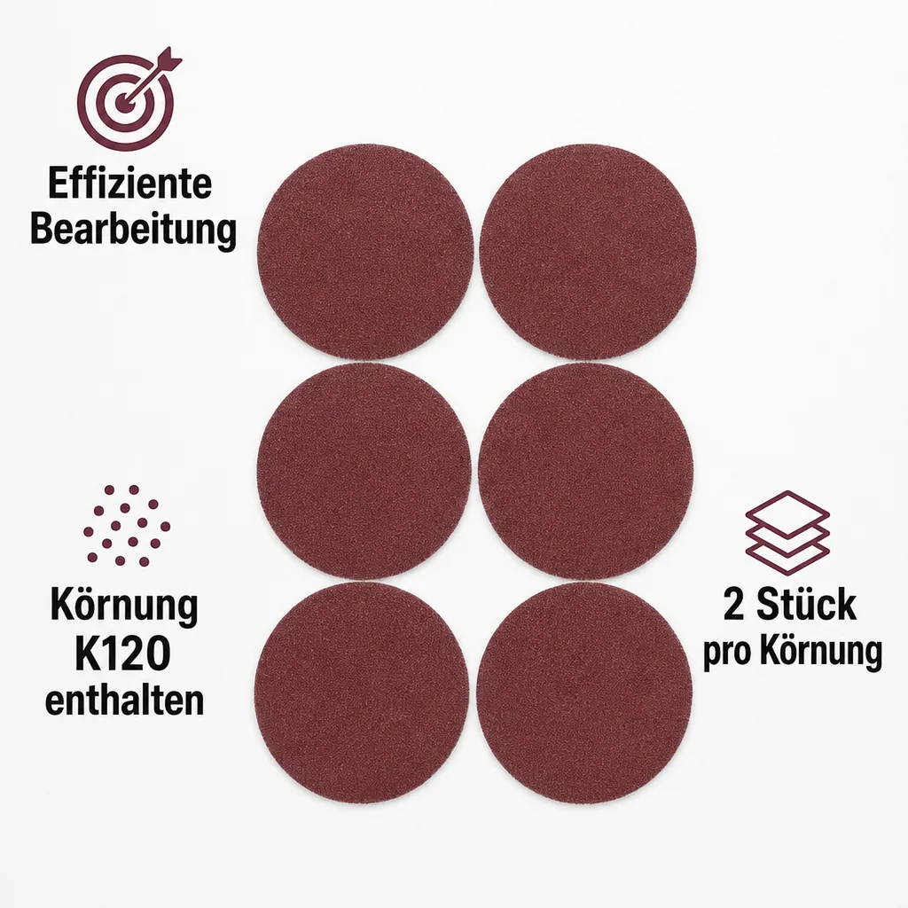 Schleifpapier Set, Durchmesser 125 mm, selbstklebend, 6 Stück (je 2 x K60-K80-K120)