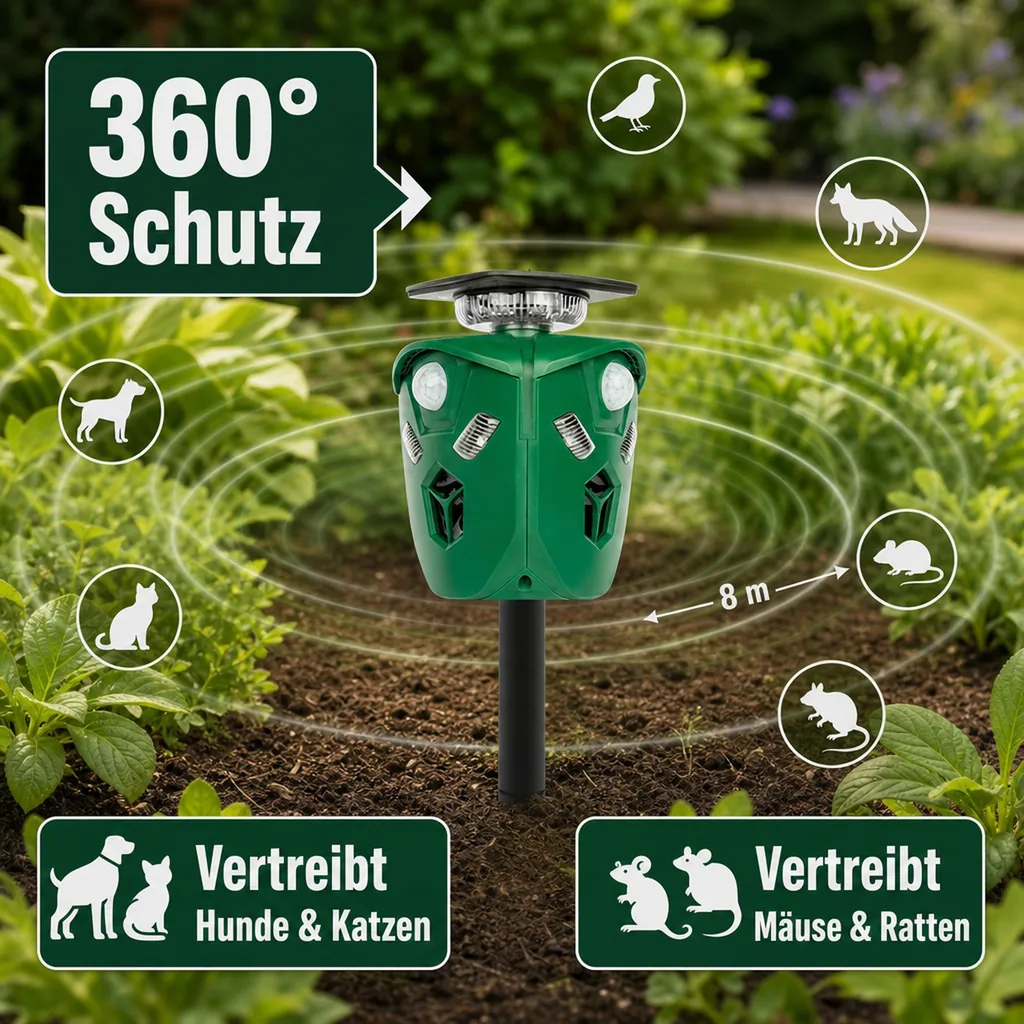 Tierschreck mit Ultraschall + Blitzlicht "360"