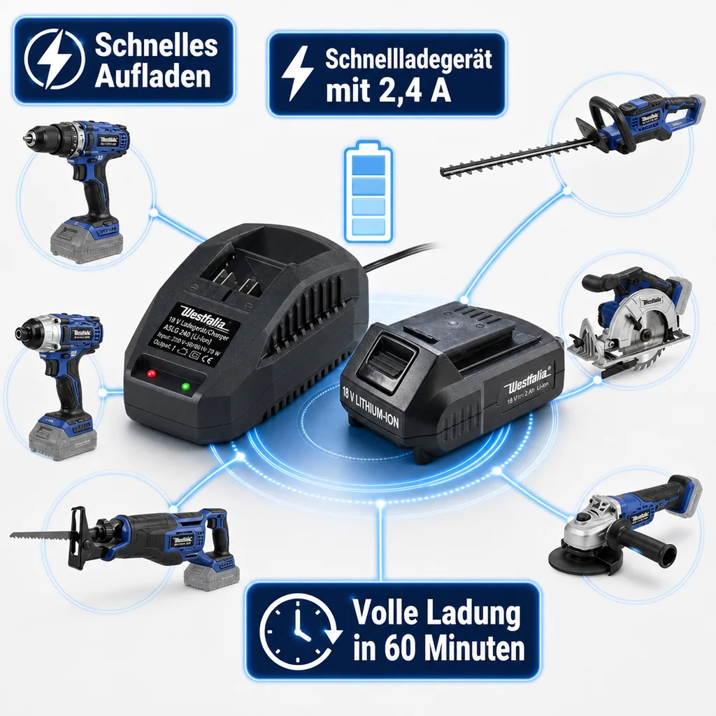 Starter Set 3 - 18 Volt Li-Ionen Familie: 1 x Akku 2,0 Ah + 1 x Ladegerät