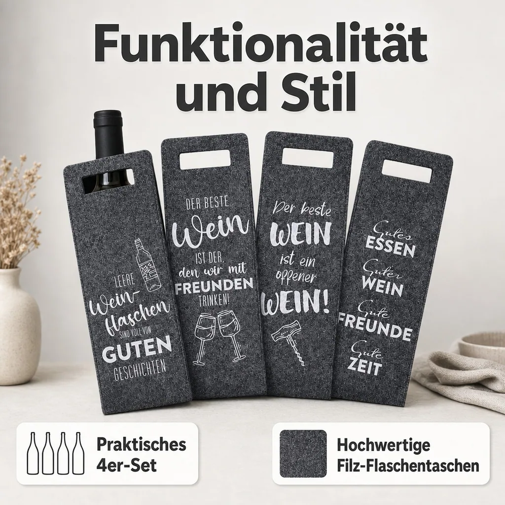 Flaschentasche aus Filz, 4er-Set