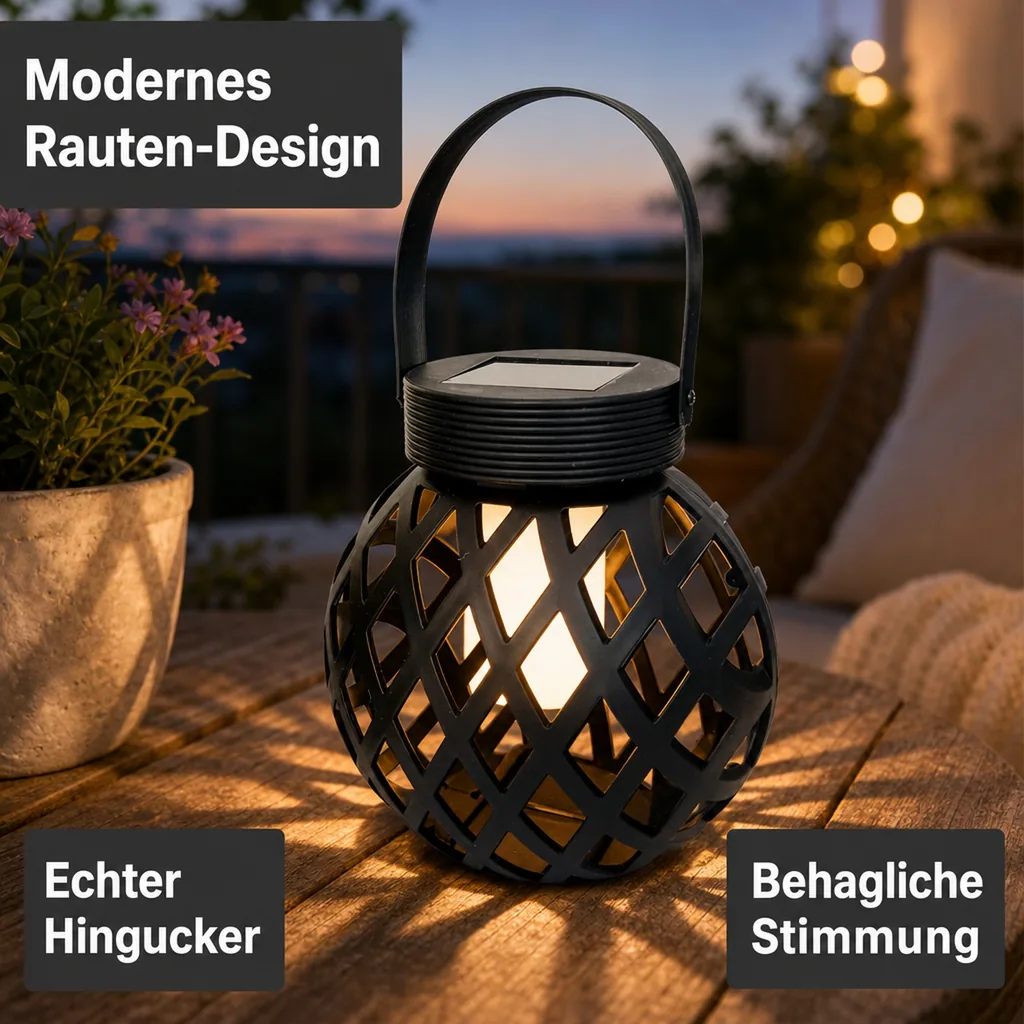 Solar LED Tischlaterne, Raute mit Flammeneffekt