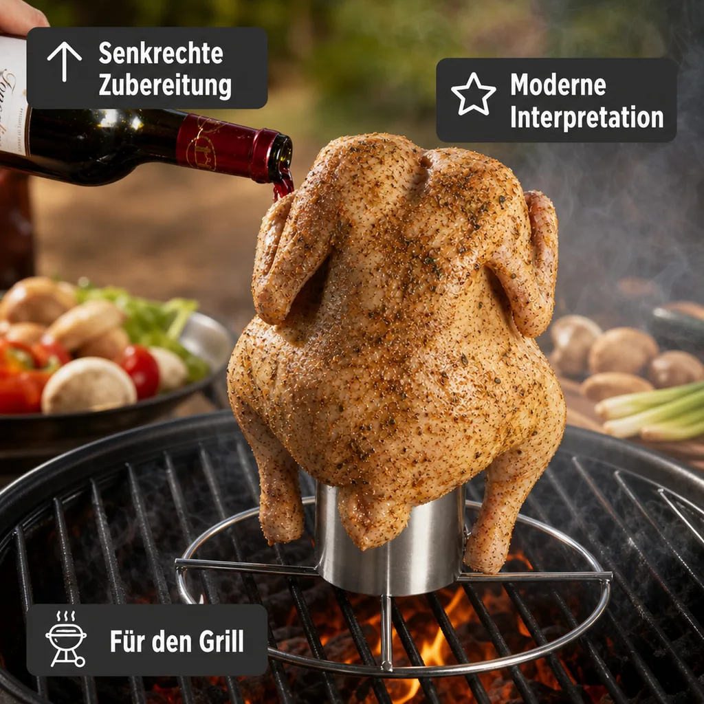 Grill-Hähnchenhalter mit Aromabehälter, Edelstahl