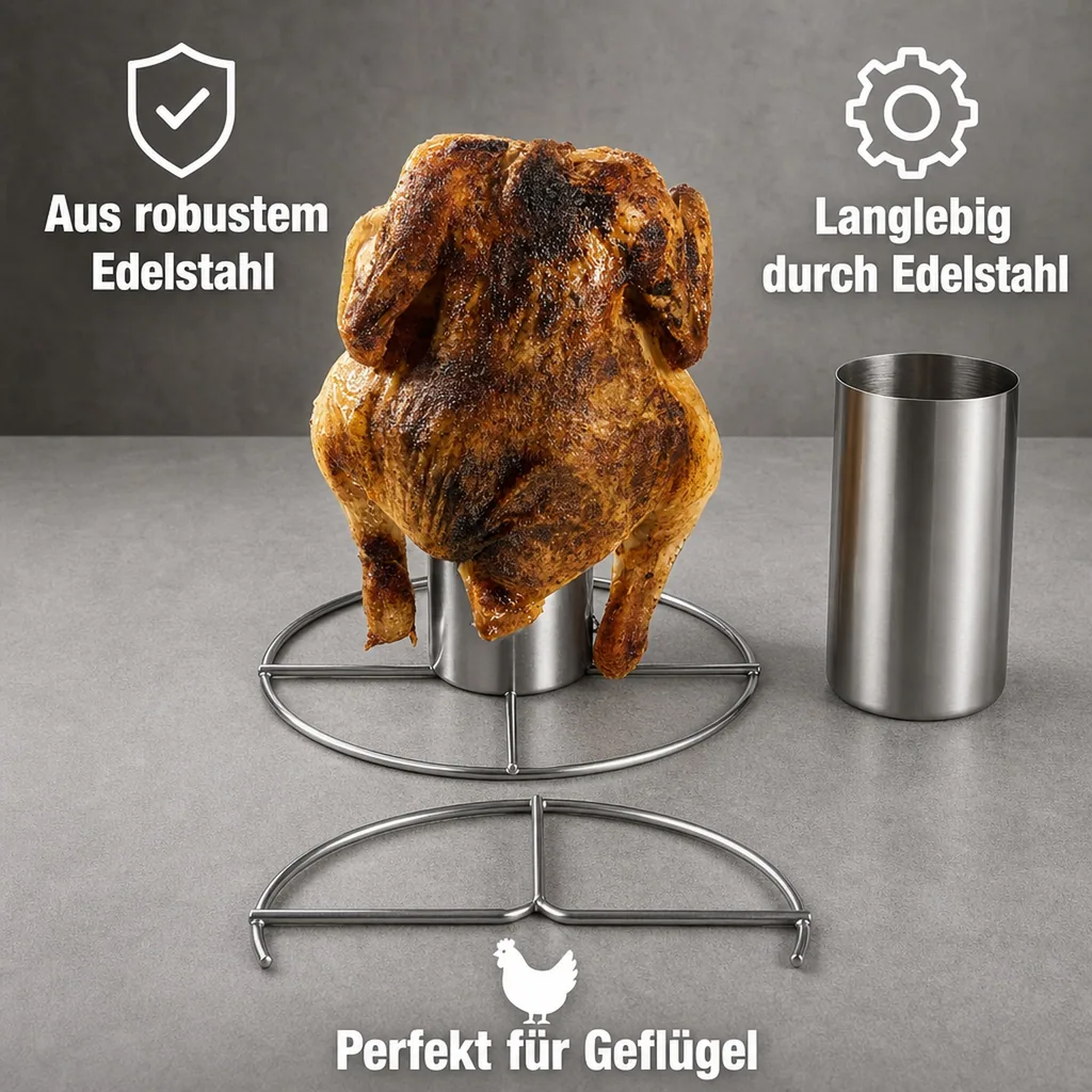 Grill-Hähnchenhalter mit Aromabehälter, Edelstahl