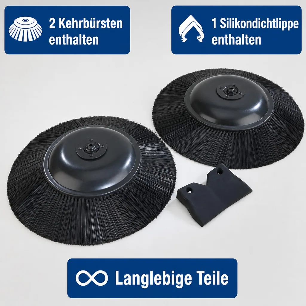 Ersatzteilset für Kehrmaschine, 2 Bürsten + 1 Dichtlippe