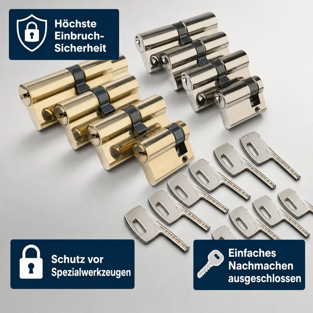Schließzylinder Satz 4-teilig mit 12 Sicherheitsschlüsseln