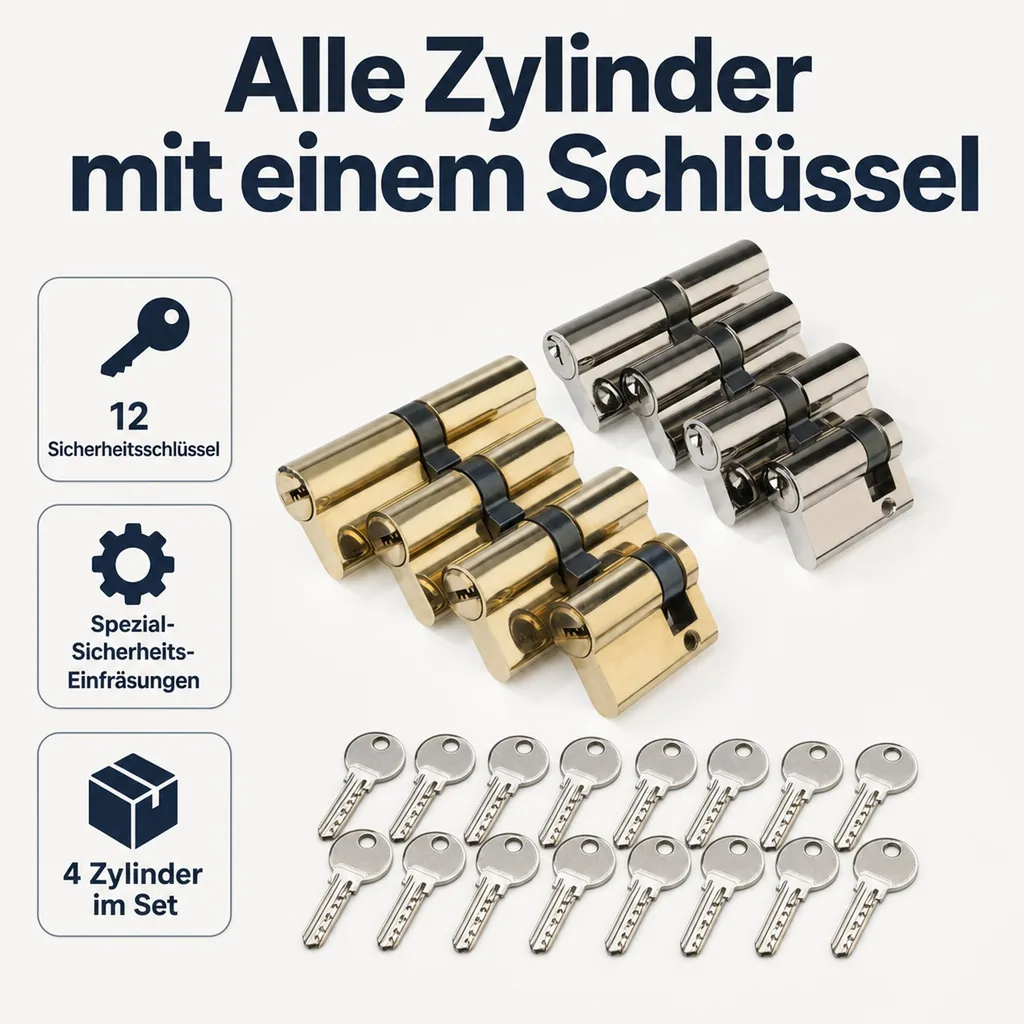 Schließzylinder Satz 4-teilig mit 12 Sicherheitsschlüsseln