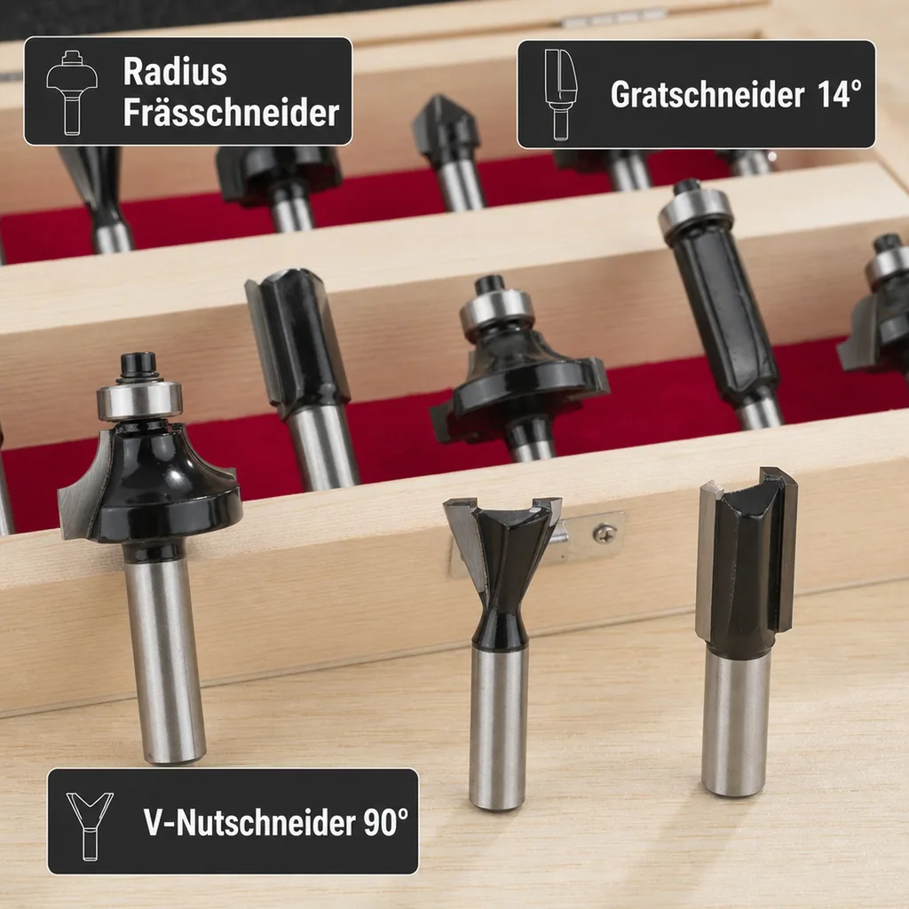 HM Fräsersatz 13-teilig (Oberfräsen), 8mm Schaft
