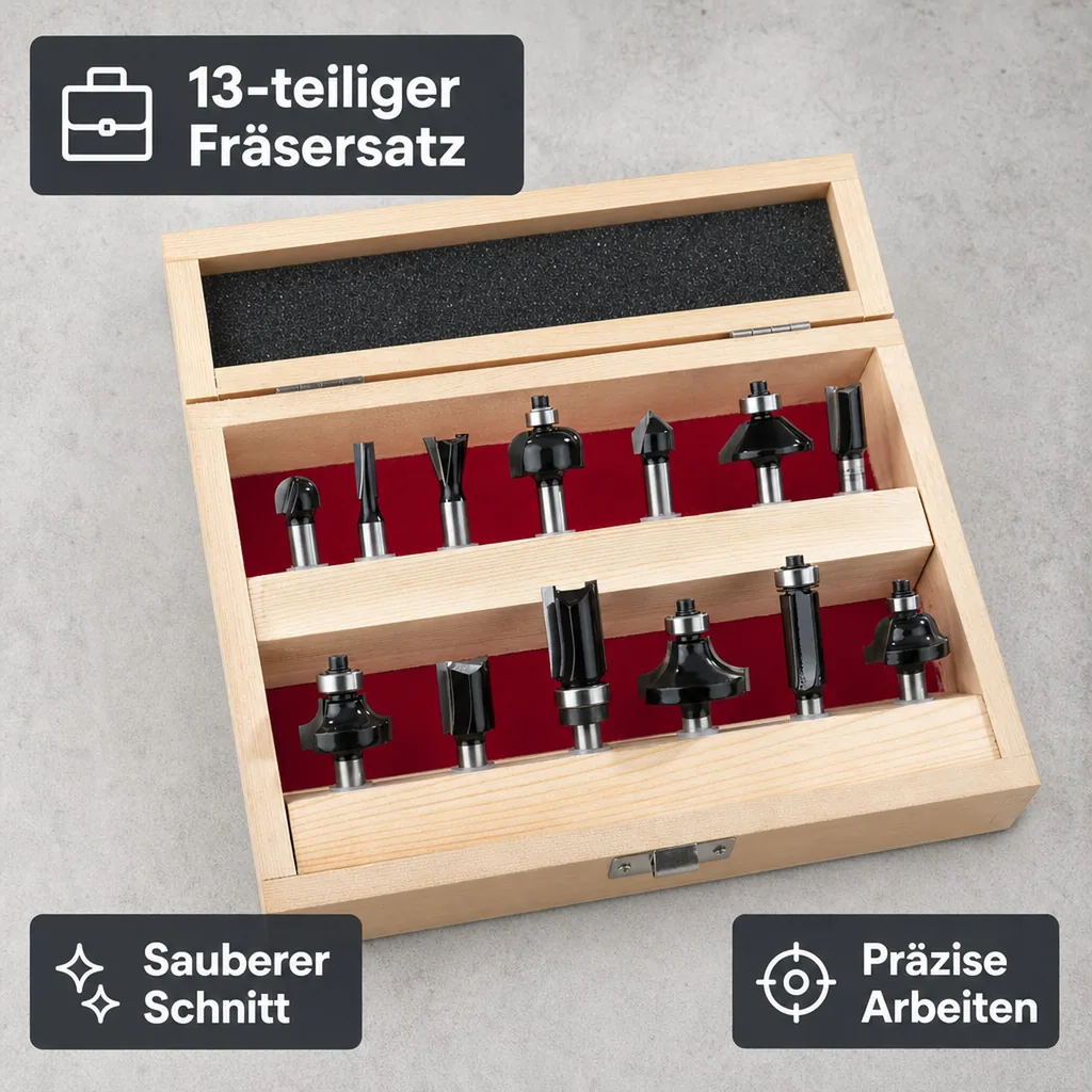 HM Fräsersatz 13-teilig (Oberfräsen), 8mm Schaft