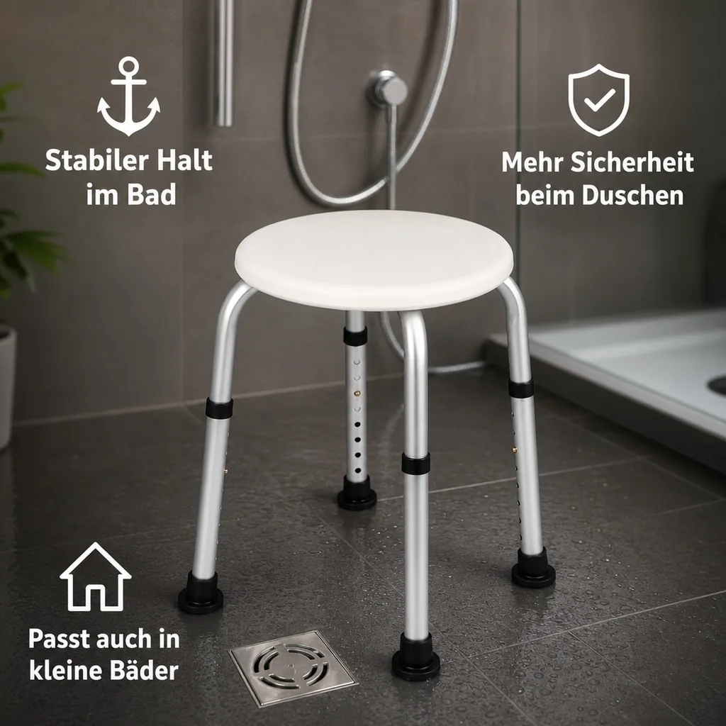 Dusch-Hocker, höhenverstellbar, Weiß/ Silberfarben
