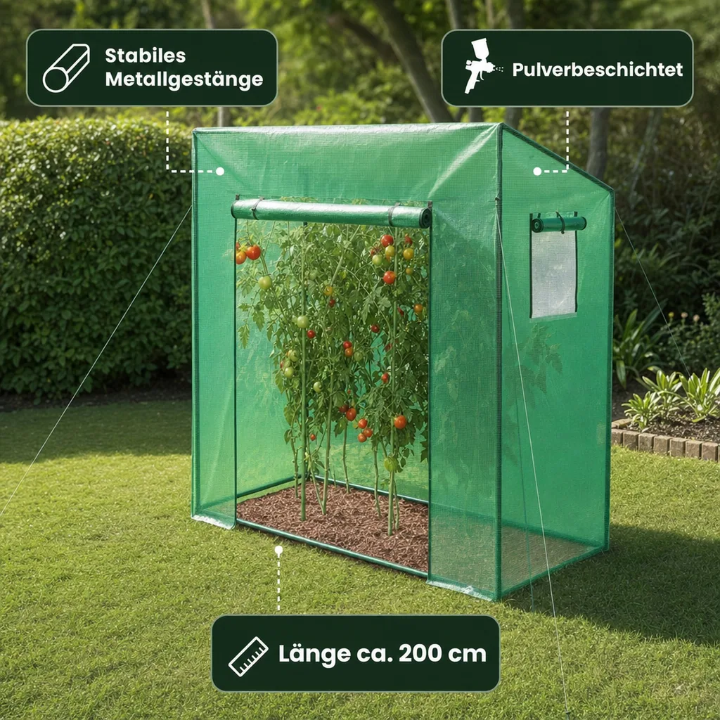 Tomaten Gewächshaus "Groß", ca. 200 x 77 x 170 cm, LxBxH