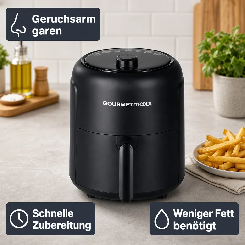 Heißluft-Fritteuse, 2,3 l, 1000 Watt, schwarz