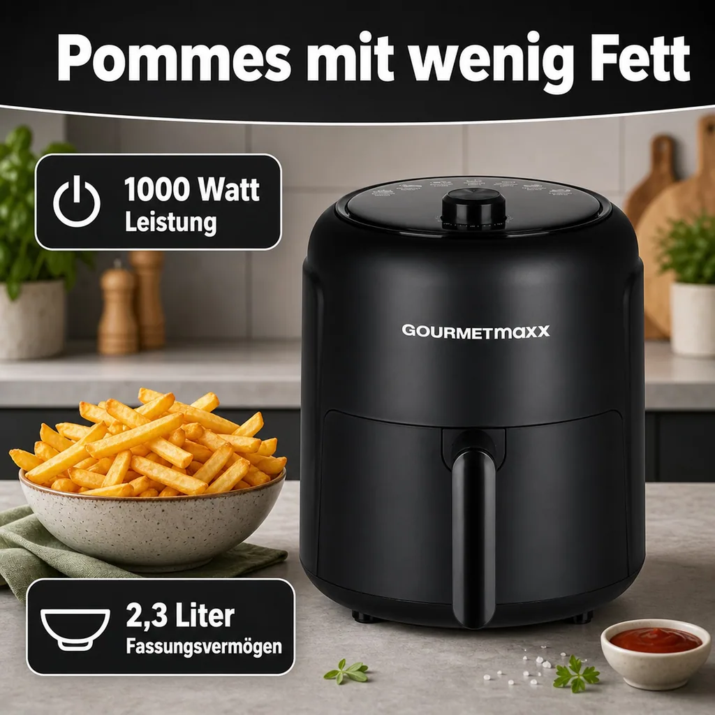 Heißluft-Fritteuse, 2,3 l, 1000 Watt, schwarz