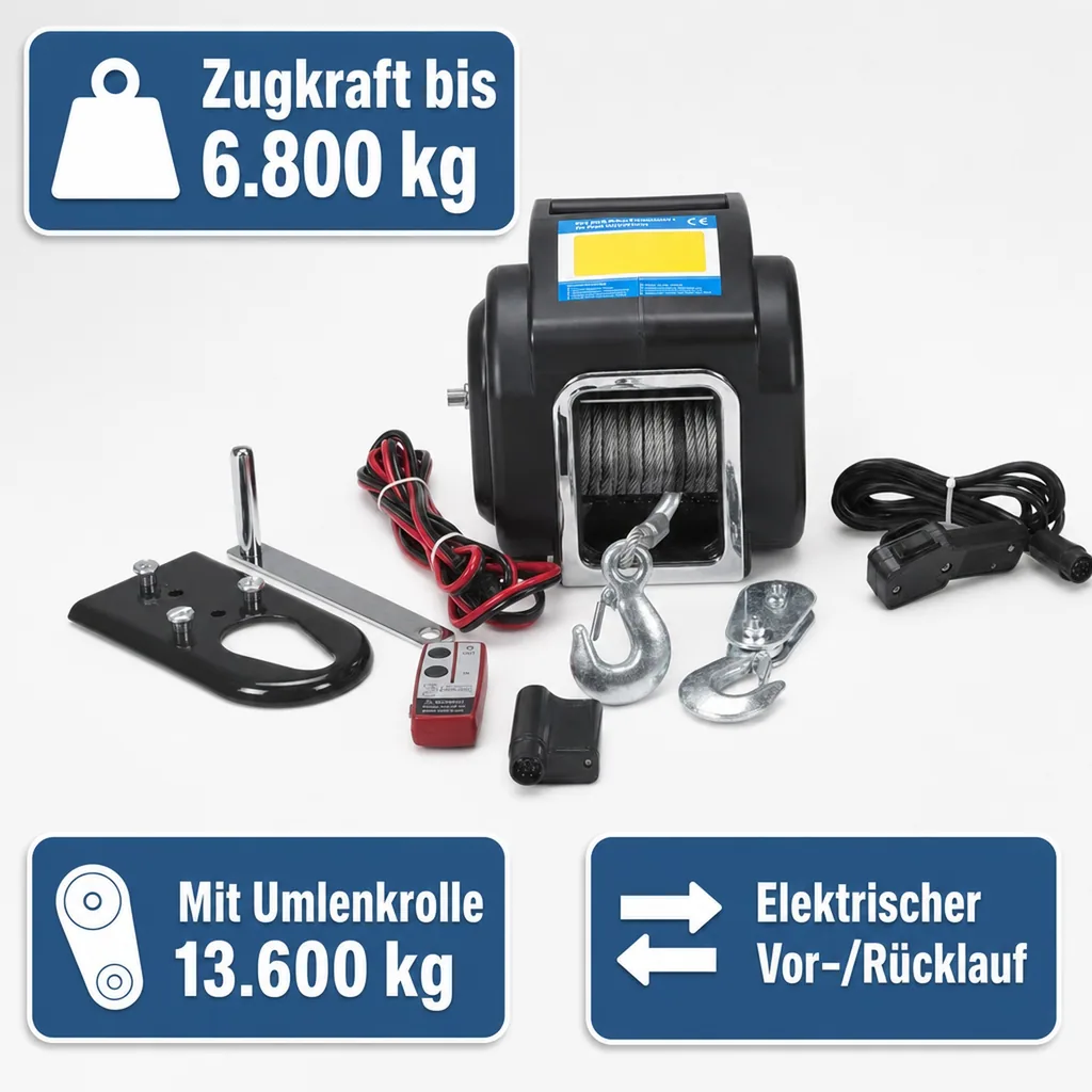 Tragbare Motor-Seilwinde, 6800 kg mit Funkfernbedienung