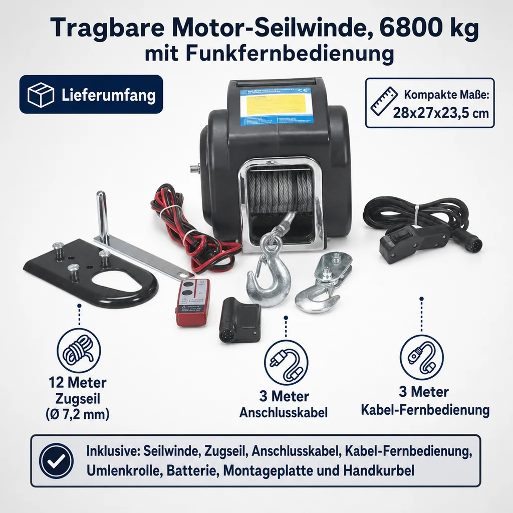 Tragbare Motor-Seilwinde, 6800 kg mit Funkfernbedienung