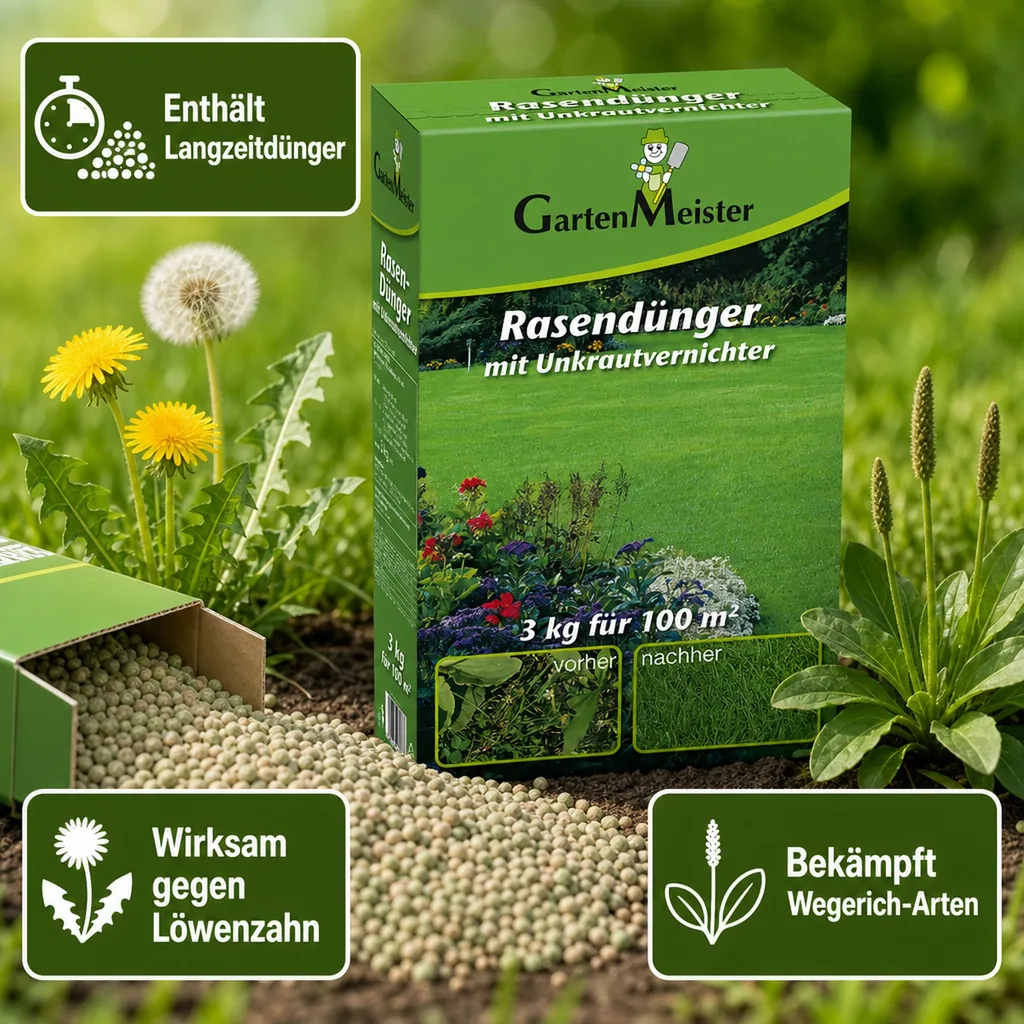Rasendünger mit Unkrautvernichter, 3 kg für ca. 110 m²
