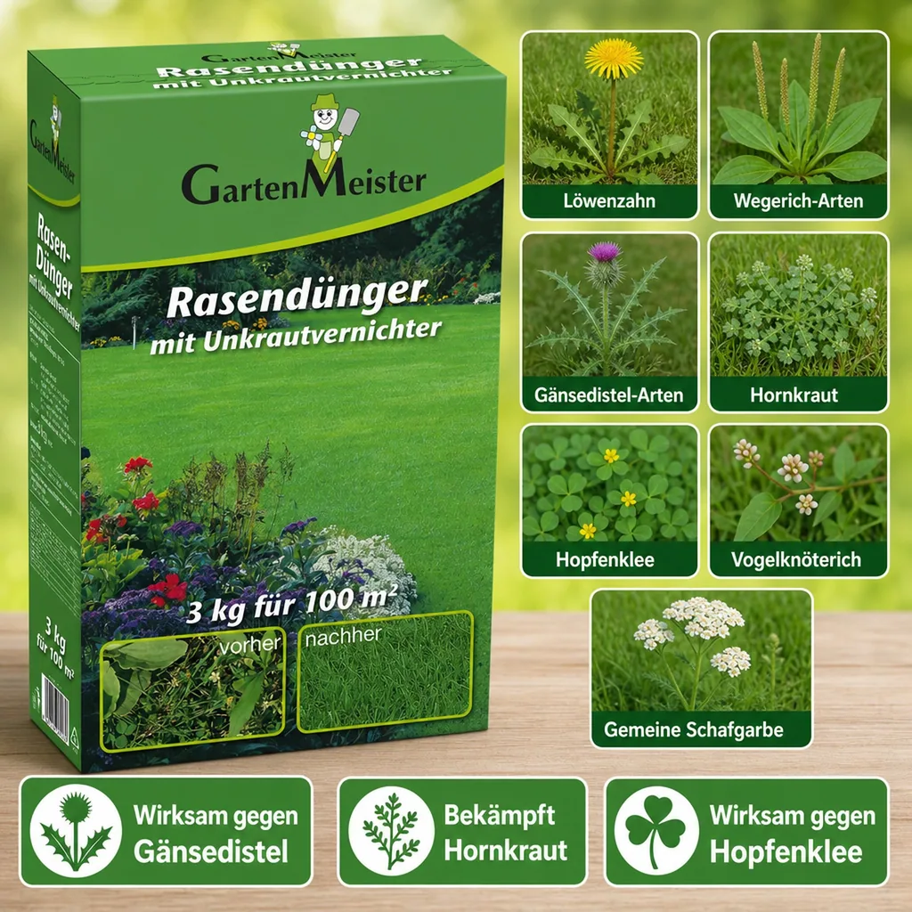 Rasendünger mit Unkrautvernichter, 3 kg für ca. 110 m²