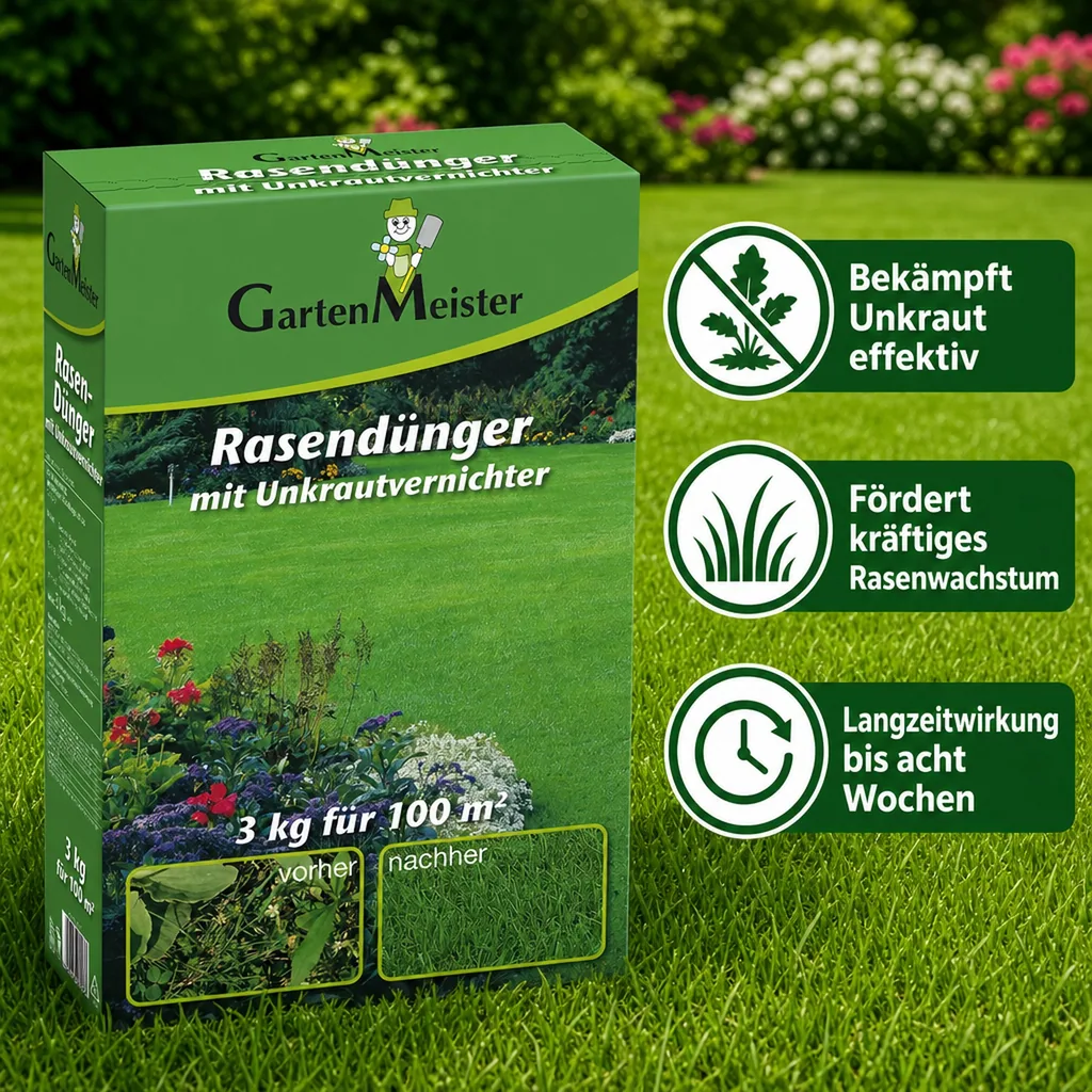 Rasendünger mit Unkrautvernichter, 3 kg für ca. 110 m²