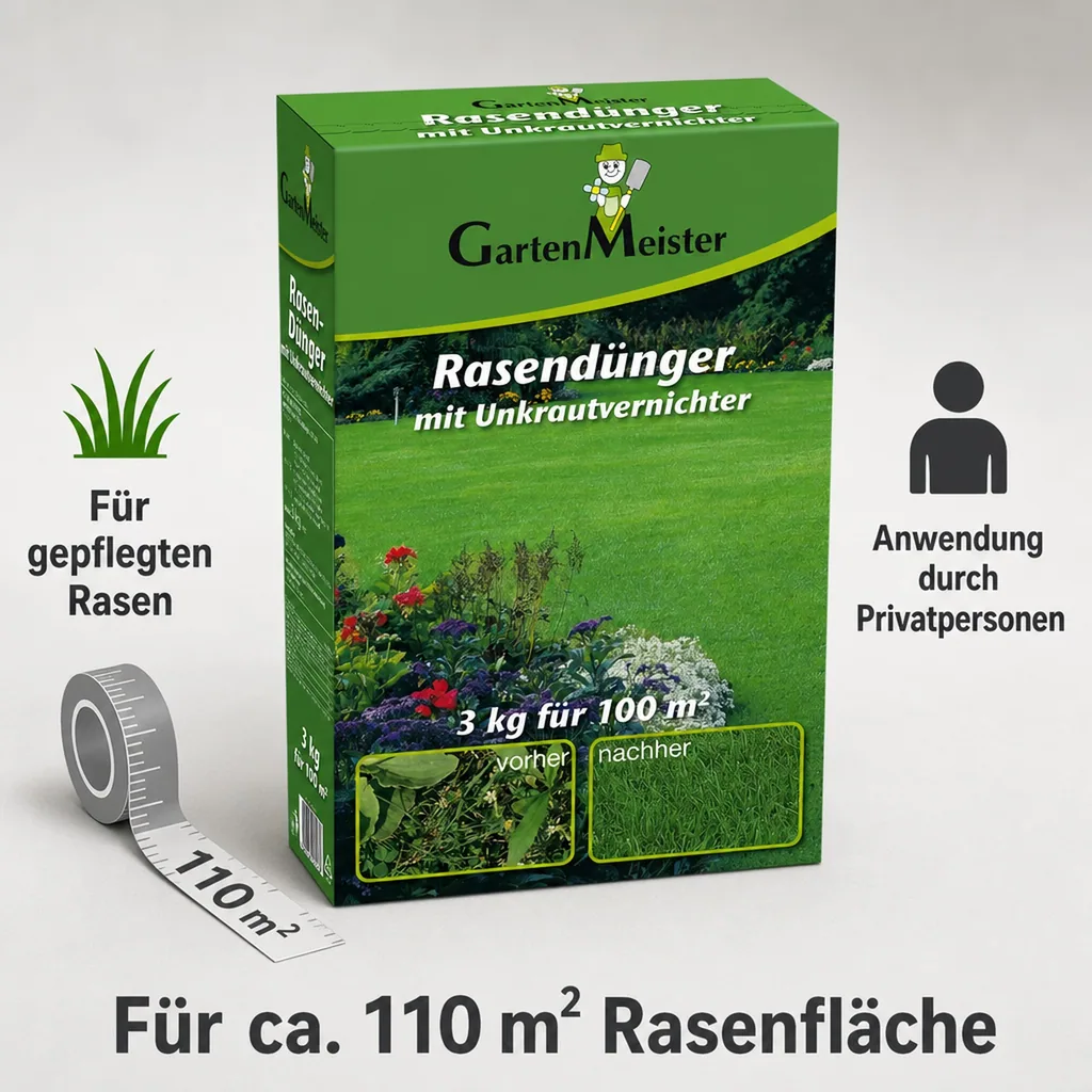 Rasendünger mit Unkrautvernichter, 3 kg für ca. 110 m²