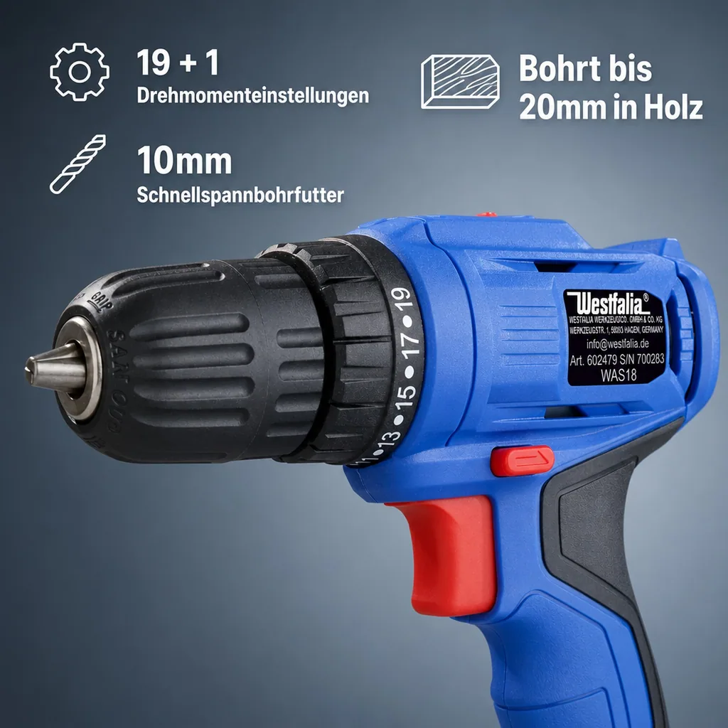 2-Gang-Akku-Bohrer WAS18 18 Volt (Ohne Akku und Ladegerät)