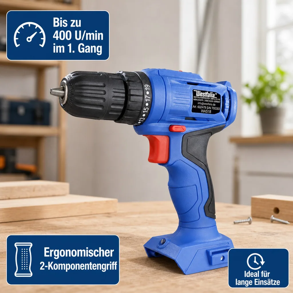 2-Gang-Akku-Bohrer WAS18 18 Volt (Ohne Akku und Ladegerät)