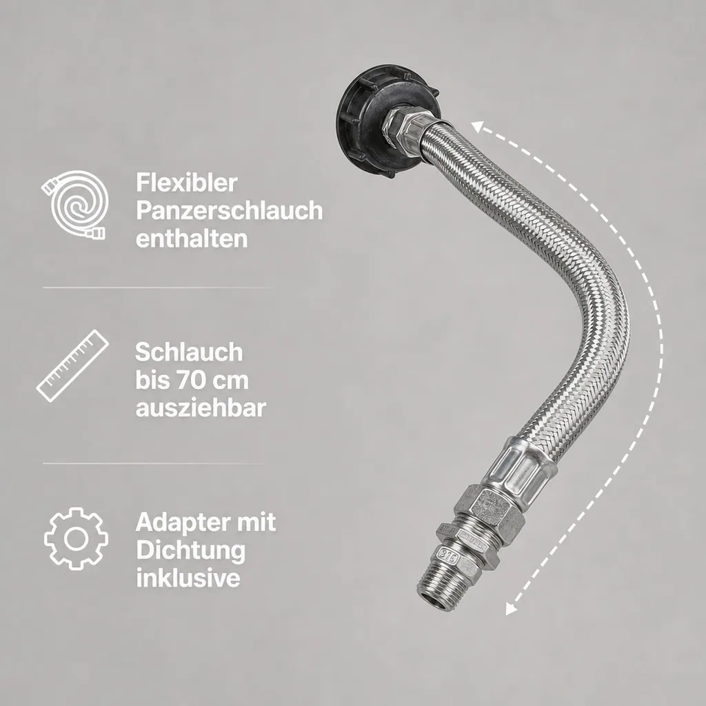 Anschlussset für IBC Behälter - mit flexiblen Panzerschlauch