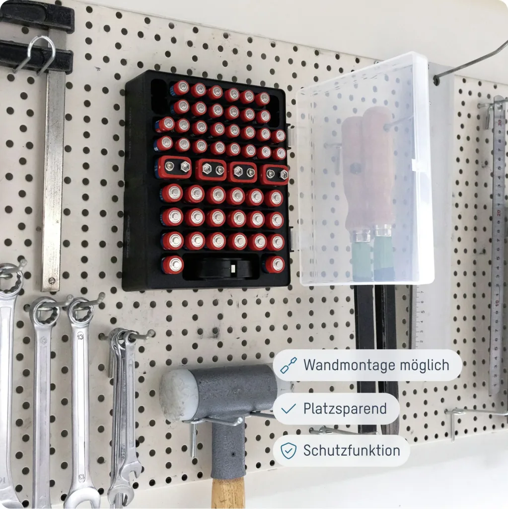 Aufbewahrungsbox für bis zu 56 Zellen, inklusive 52 Batterien