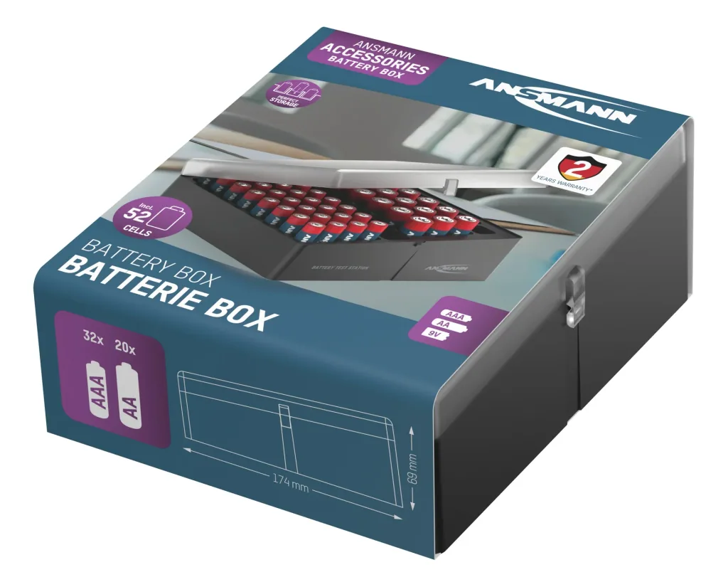 Aufbewahrungsbox für bis zu 56 Zellen, inklusive 52 Batterien