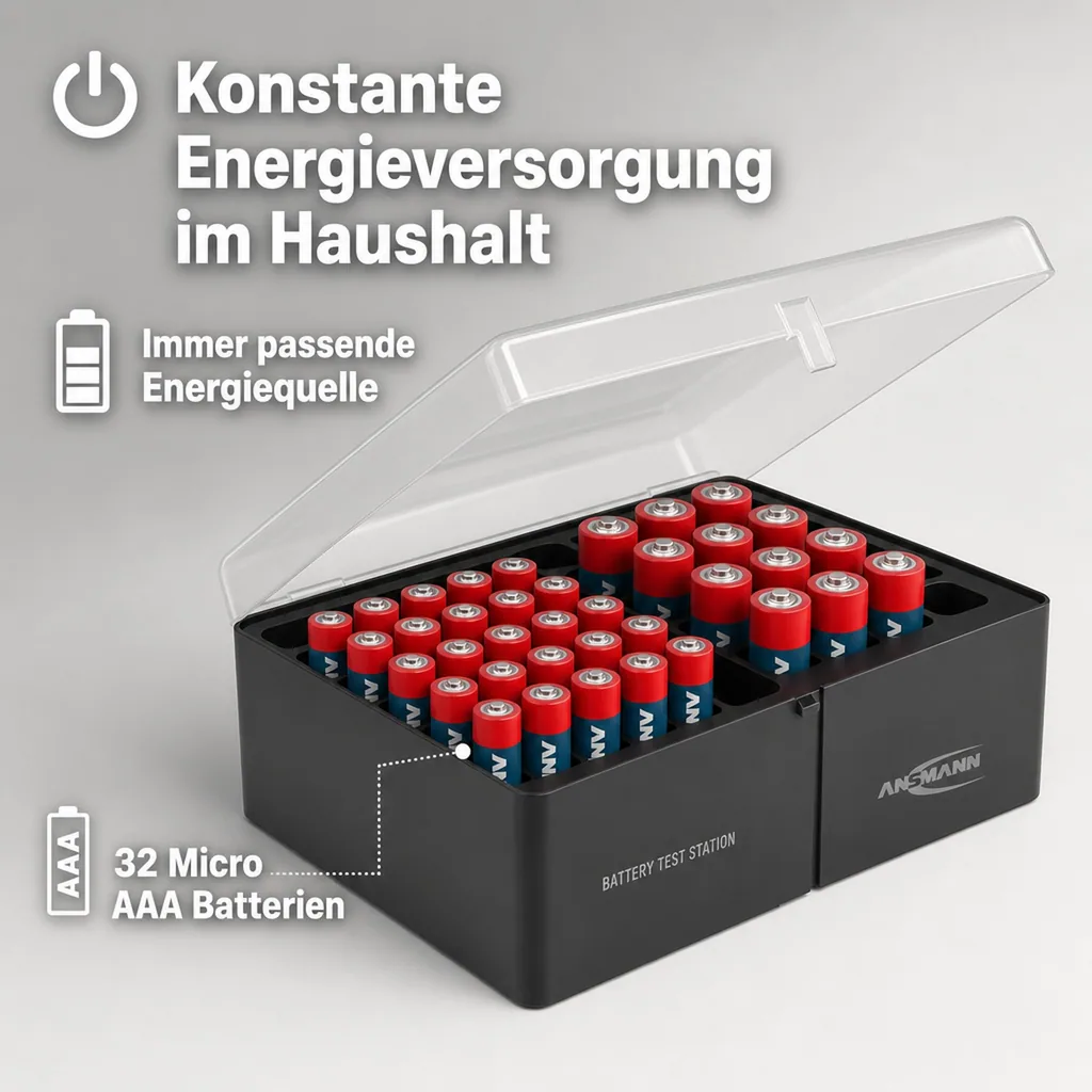 Aufbewahrungsbox für bis zu 56 Zellen, inklusive 52 Batterien