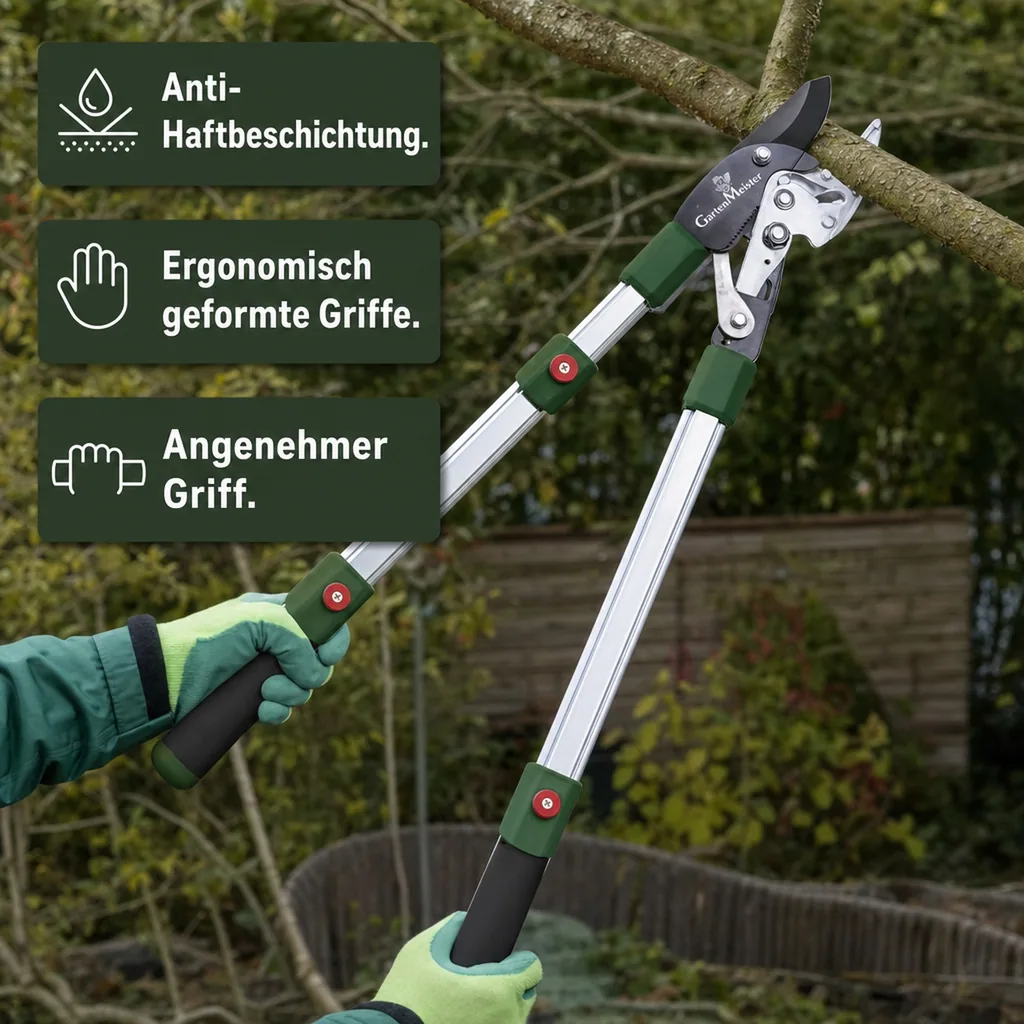 Amboss Astschere mit Ratsche und Teleskopgriff