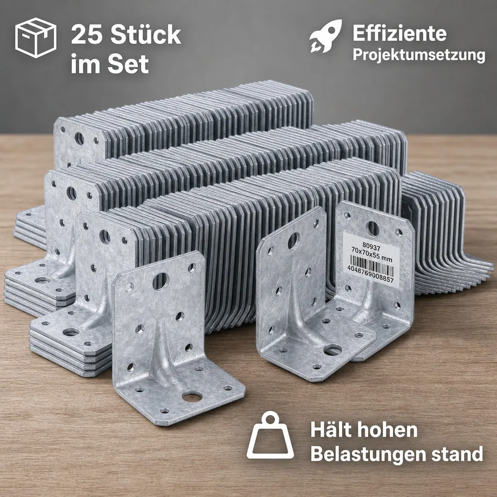 Winkelverbinder mit Sicke 70 x 70 x 55 mm, 25 Stück