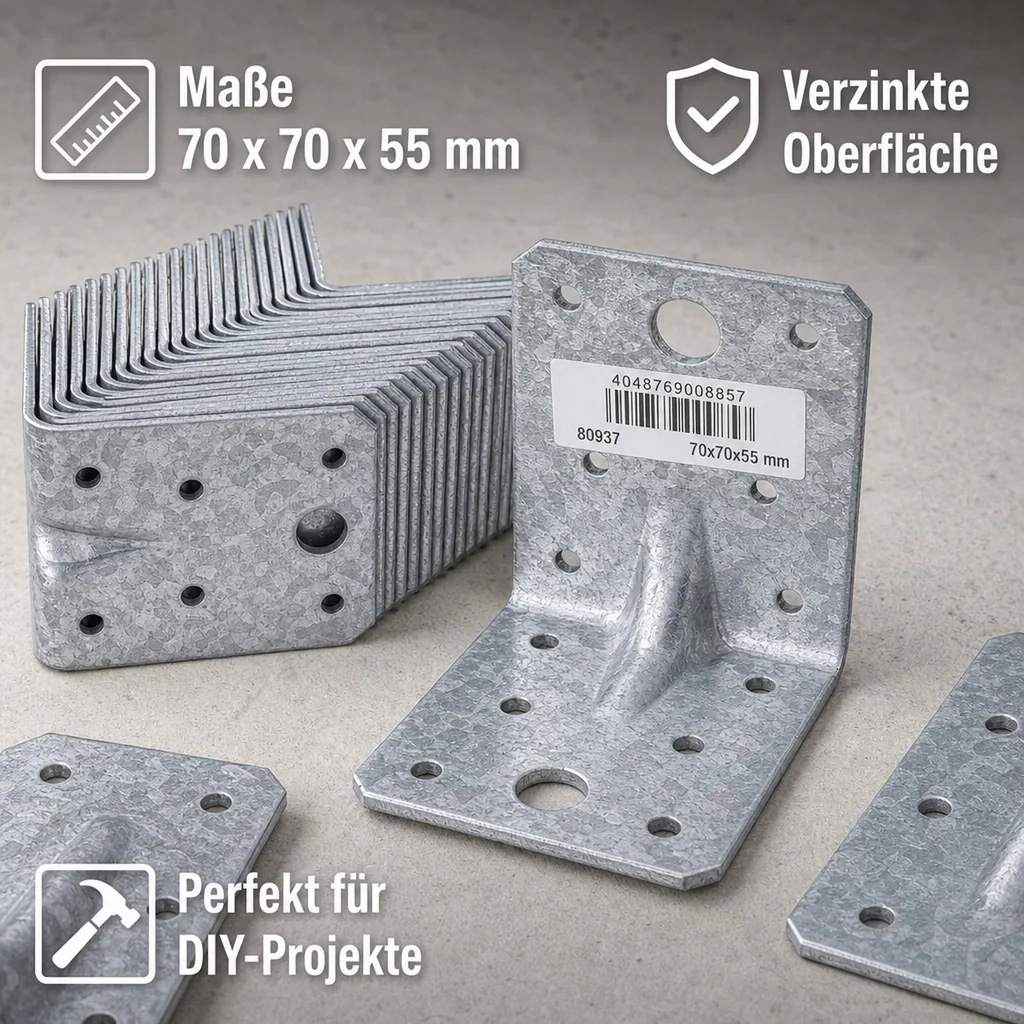 Winkelverbinder mit Sicke 70 x 70 x 55 mm, 25 Stück