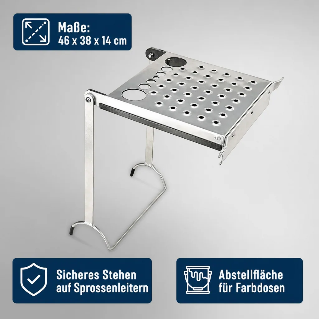 Leiter-Stehhilfe inklusive Werkzeugauflage für jede Sprossenleiter