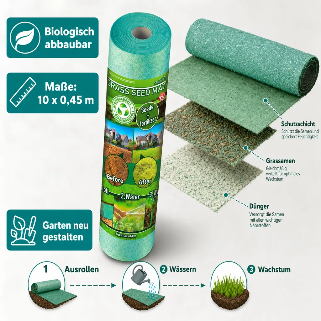 Rasenmatte mit Samen und Dünger, Grass seed Mat