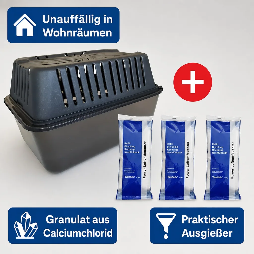 Raumentfeuchter MEGA BOX inkl. 3 x 1 kg Luftentfeuchter Granulat im Vliesbeutel