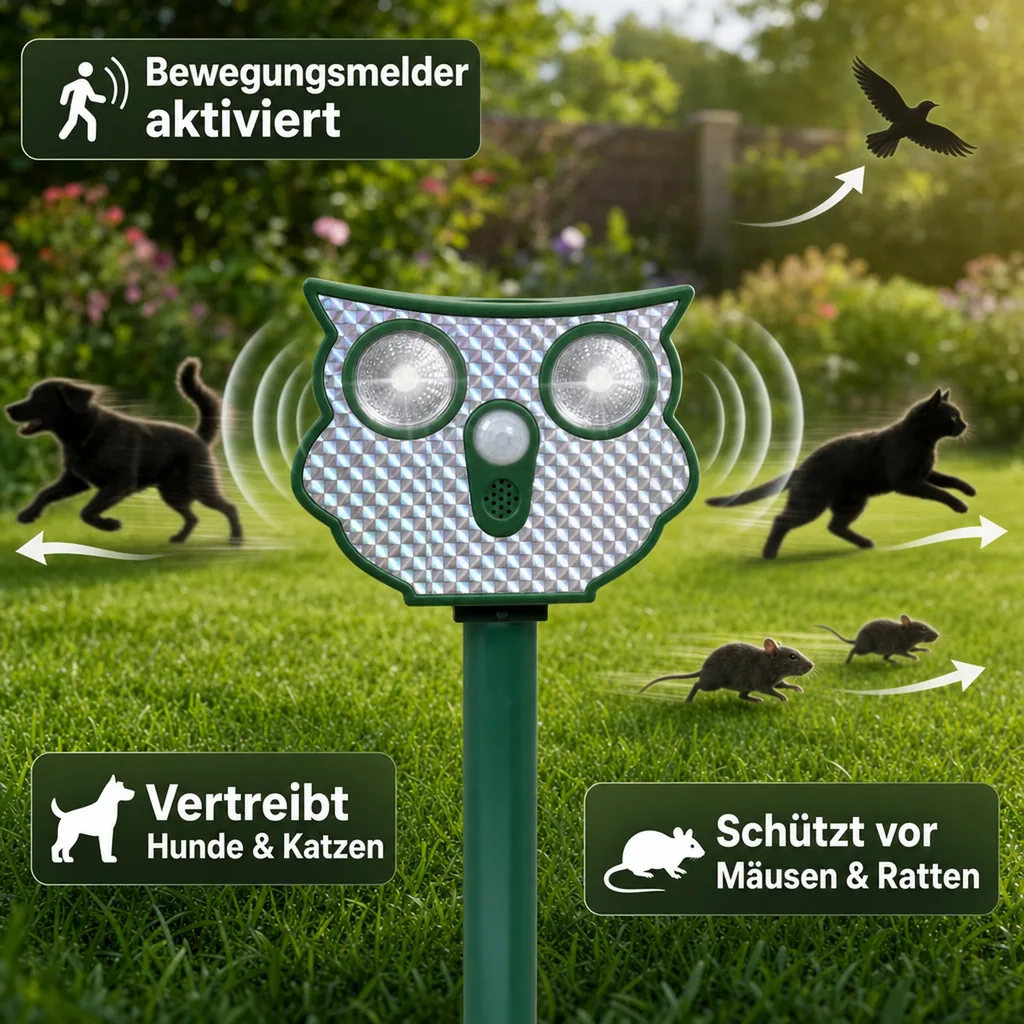 Solar-Ultraschall-Tierschreck "Eule"