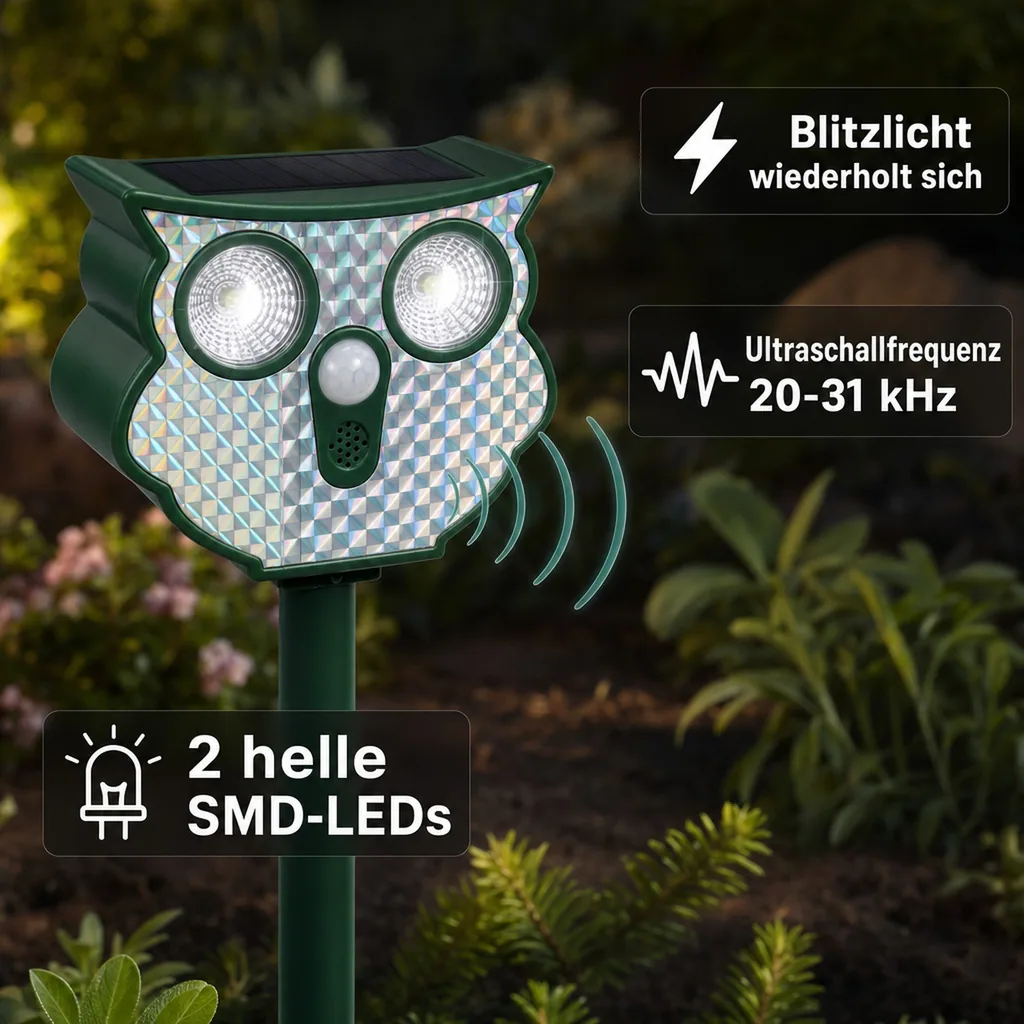 Solar-Ultraschall-Tierschreck "Eule"
