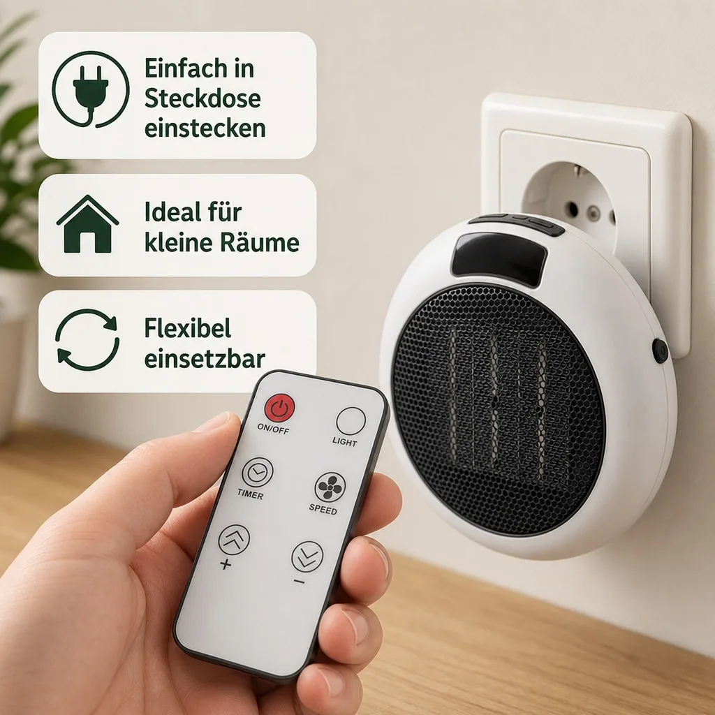 Steckdosenheizer mit Fernbedienung