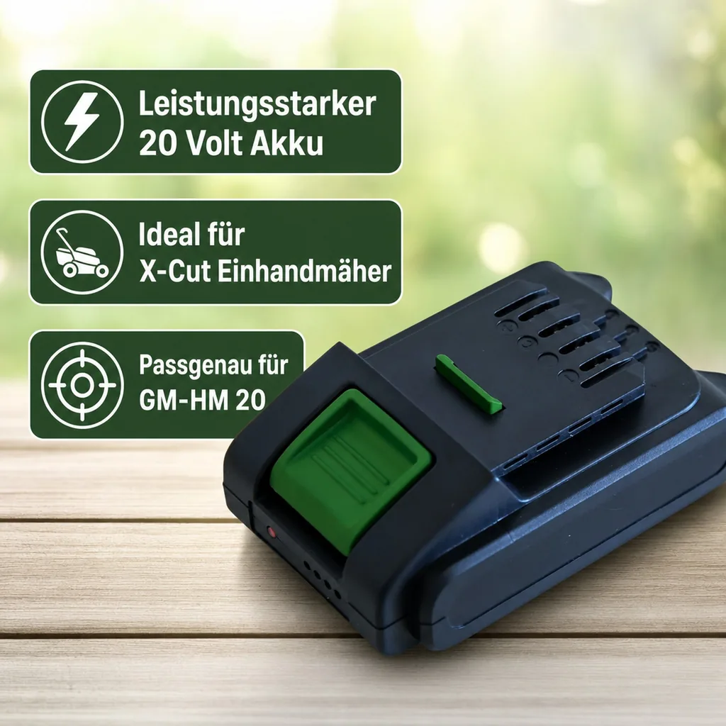 Ersatz-Akku 20 Volt/ 2,0 Ah zu 967329 Akku-Einhandmäher X-Cut "GM-HM 20"