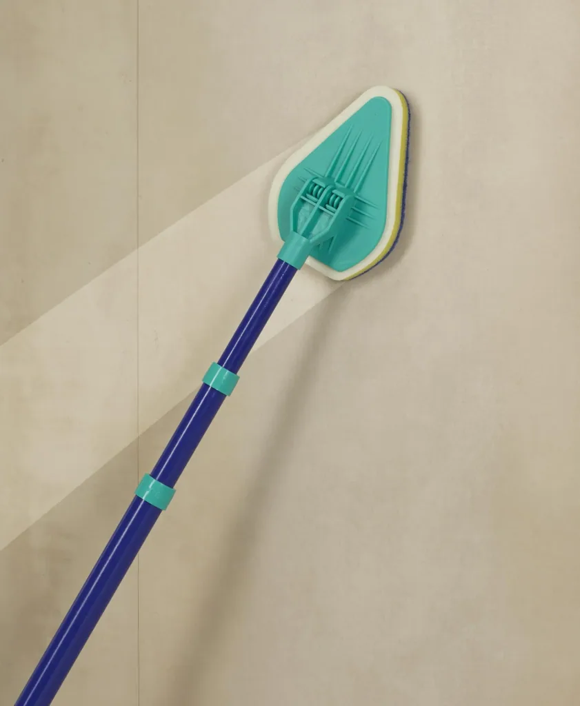 Bad-Wischer, Wischmopp mit Schwammbürste & Teleskopstiel, spezielle Wischform, ausziehbar 45-90 cm